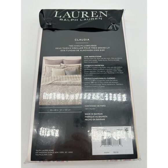 Lauren Ralph Lauren Claudia Stripe Set of 2 King Pillowcase Standard 100% Cotton - Picture 12 of 12